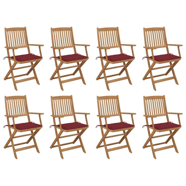 Chaises pliables d'extérieur et coussins lot de 8 Bois d'acacia