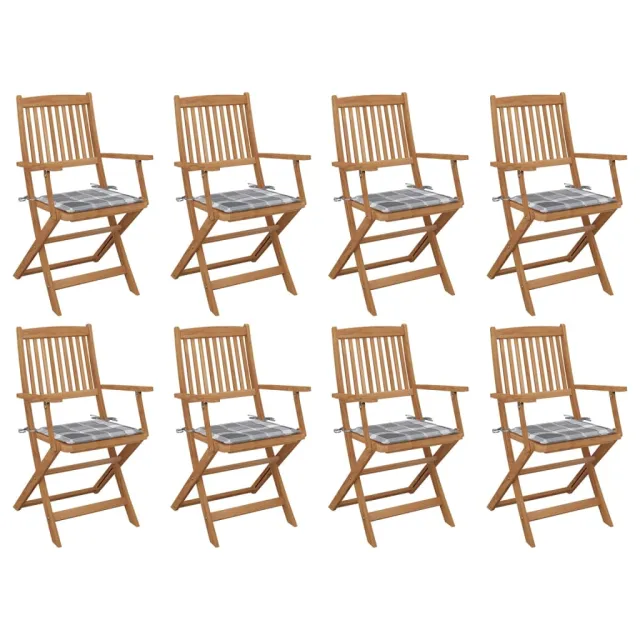 Chaises pliables d'extérieur et coussins lot de 8 Bois d'acacia