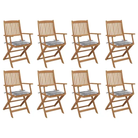 Chaises pliables d'extérieur et coussins lot de 8 Bois d'acacia