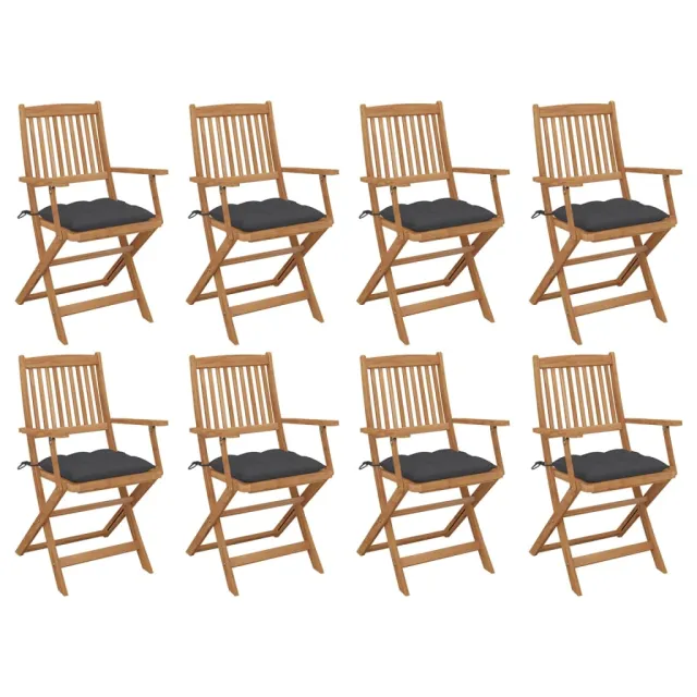 Chaises pliables d'extérieur et coussins lot de 8 Bois d'acacia
