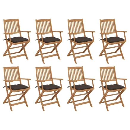 Chaises pliables d'extérieur et coussins lot de 8 Bois d'acacia