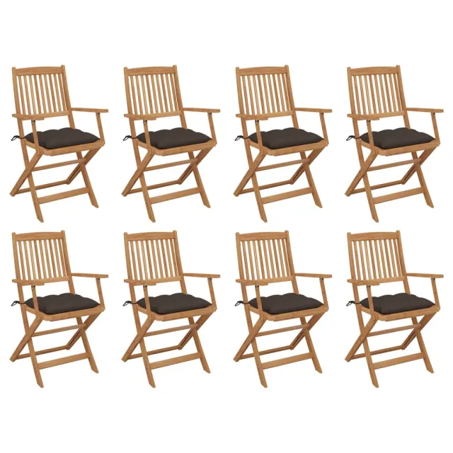 Chaises pliables d'extérieur et coussins lot de 8 Bois d'acacia