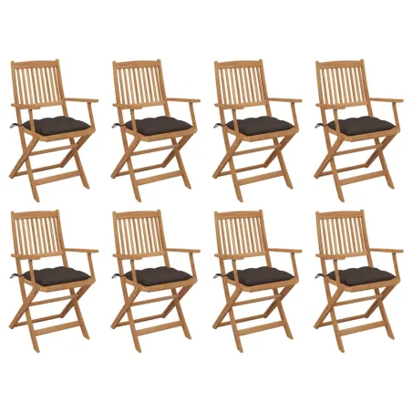 Chaises pliables d'extérieur et coussins lot de 8 Bois d'acacia