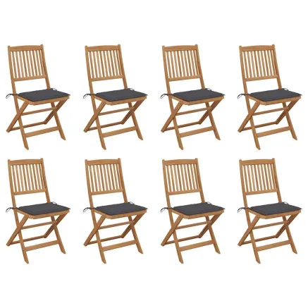 Chaises pliables d'extérieur et coussins lot de 8 Bois d'acacia
