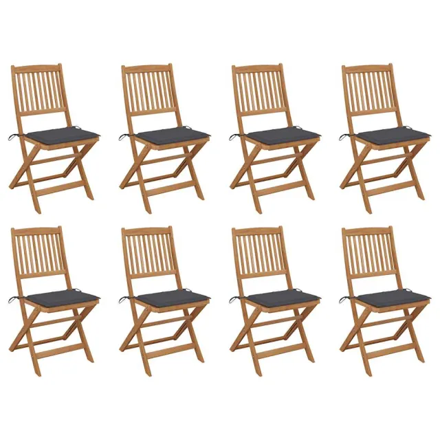 Chaises pliables d'extérieur et coussins lot de 8 Bois d'acacia
