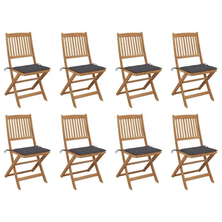 Chaises pliables d'extérieur et coussins lot de 8 Bois d'acacia