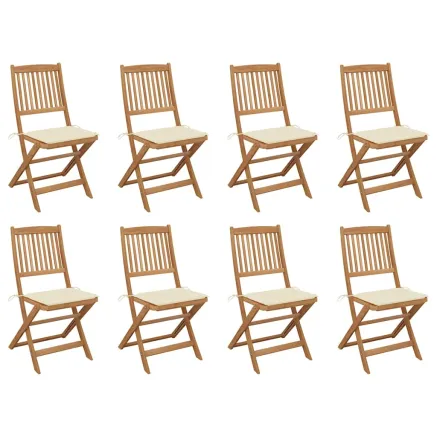 Chaises pliables d'extérieur et coussins lot de 8 Bois d'acacia