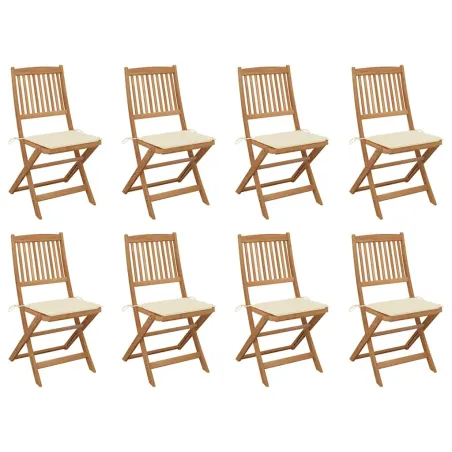 Chaises pliables d'extérieur et coussins lot de 8 Bois d'acacia