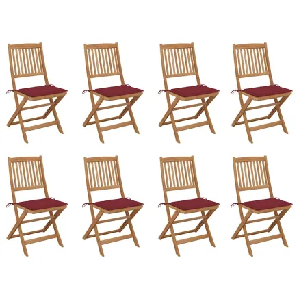 Chaises pliables d'extérieur et coussins lot de 8 Bois d'acacia