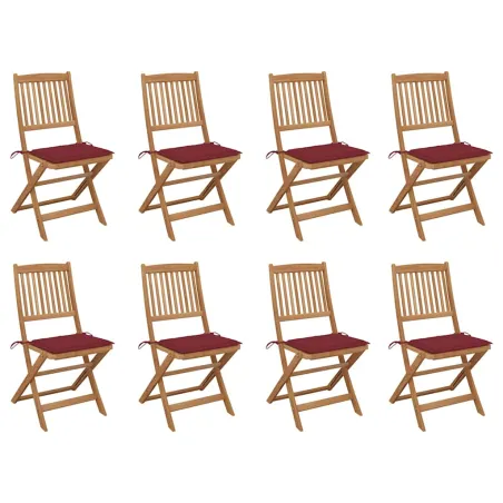 Chaises pliables d'extérieur et coussins lot de 8 Bois d'acacia