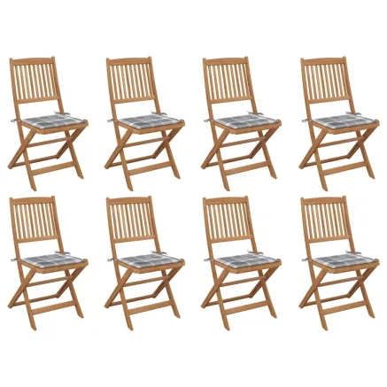 Chaises pliables d'extérieur et coussins lot de 8 Bois d'acacia