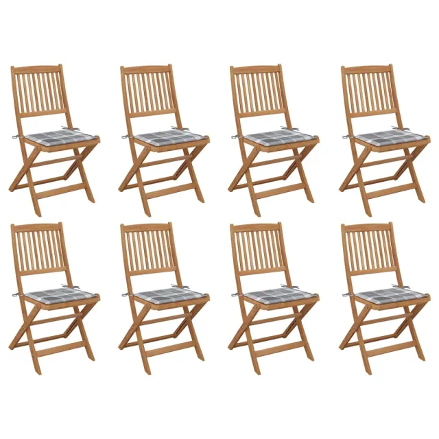 Chaises pliables d'extérieur et coussins lot de 8 Bois d'acacia