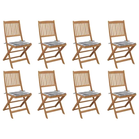 Chaises pliables d'extérieur et coussins lot de 8 Bois d'acacia
