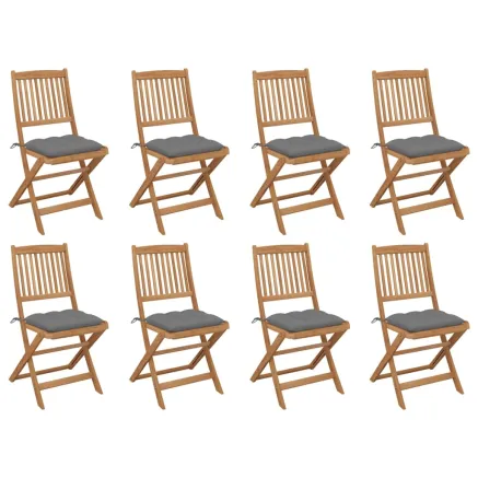 Chaises pliables d'extérieur et coussins lot de 8 Bois d'acacia