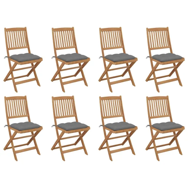 Chaises pliables d'extérieur et coussins lot de 8 Bois d'acacia