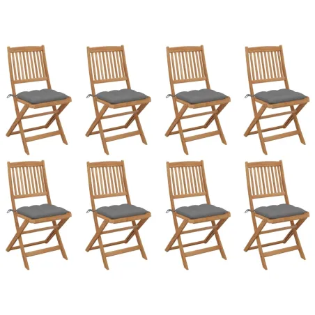 Chaises pliables d'extérieur et coussins lot de 8 Bois d'acacia