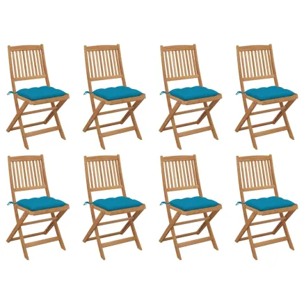 Chaises pliables d'extérieur et coussins lot de 8 Bois d'acacia