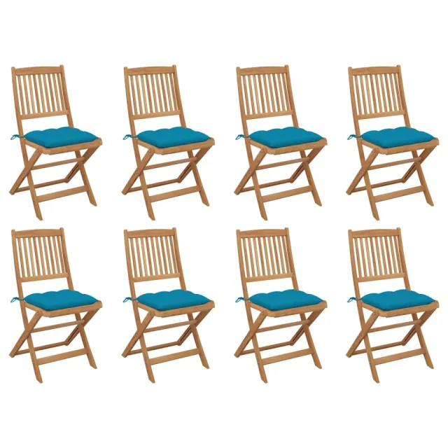 Chaises pliables d'extérieur et coussins lot de 8 Bois d'acacia