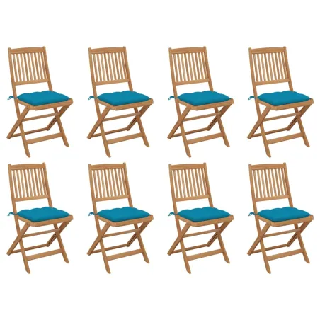 Chaises pliables d'extérieur et coussins lot de 8 Bois d'acacia