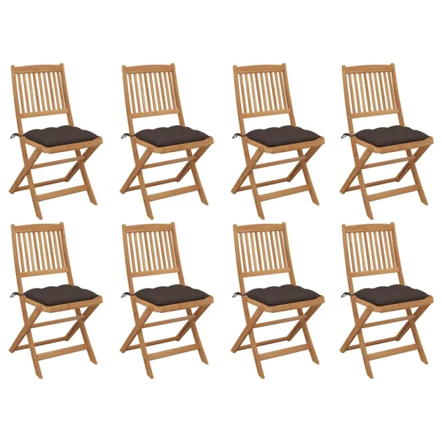 Chaises pliables d'extérieur et coussins lot de 8 Bois d'acacia