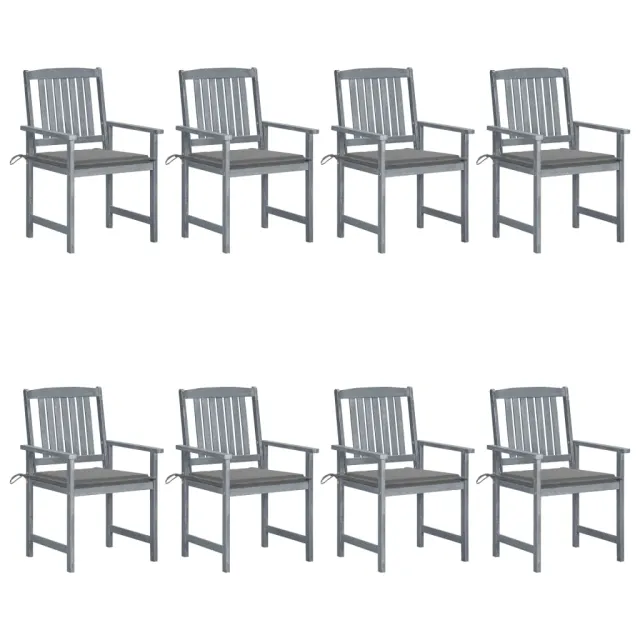 Chaises de jardin et coussins lot de 8 Bois acacia solide Gris