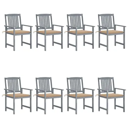 Chaises de jardin et coussins lot de 8 Bois acacia solide Gris
