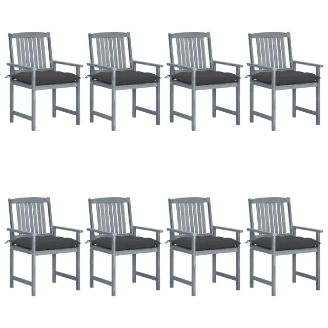 Chaises de jardin et coussins lot de 8 Bois acacia solide Gris