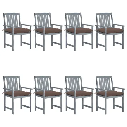 Chaises de jardin et coussins lot de 8 Bois acacia solide Gris
