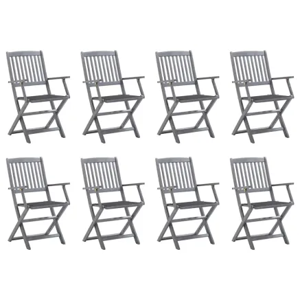 Chaises pliables d'extérieur lot de 8 et coussins Bois d'acacia