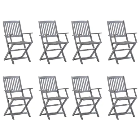 Chaises pliables d'extérieur lot de 8 et coussins Bois d'acacia