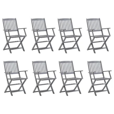 Chaises pliables d'extérieur lot de 8 et coussins Bois d'acacia 2