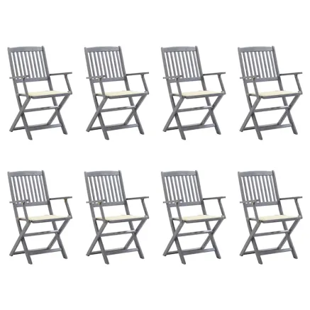 Chaises pliables d'extérieur lot de 8 et coussins Bois d'acacia