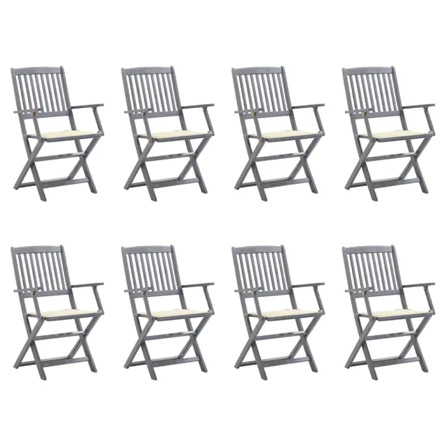 Chaises pliables d'extérieur lot de 8 et coussins Bois d'acacia