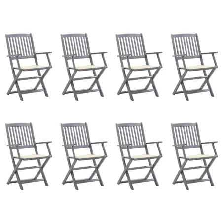 Chaises pliables d'extérieur lot de 8 et coussins Bois d'acacia