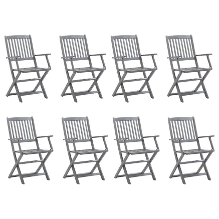 Chaises pliables d'extérieur lot de 8 et coussins Bois d'acacia 2