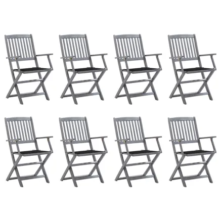 Chaises pliables d'extérieur lot de 8 et coussins Bois d'acacia