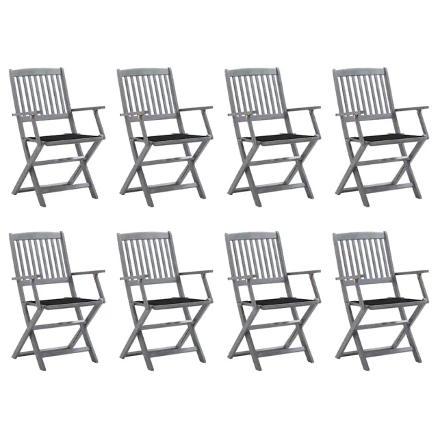 Chaises pliables d'extérieur lot de 8 et coussins Bois d'acacia