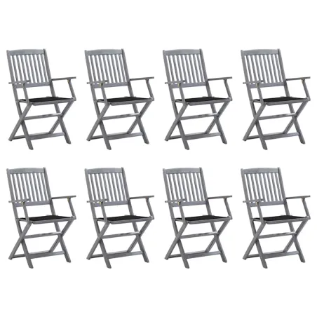 Chaises pliables d'extérieur lot de 8 et coussins Bois d'acacia