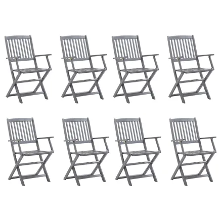 Chaises pliables d'extérieur lot de 8 et coussins Bois d'acacia 2