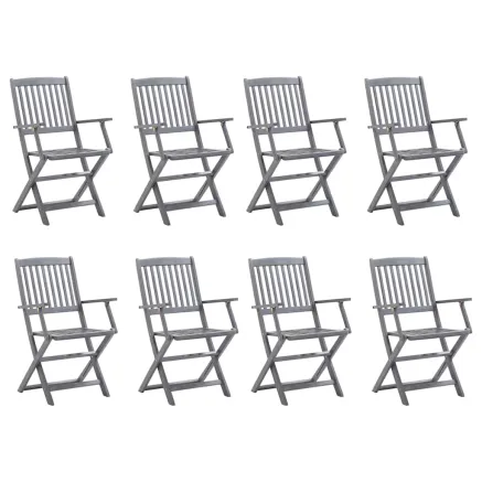 Chaises pliables d'extérieur lot de 8 et coussins Bois d'acacia 2