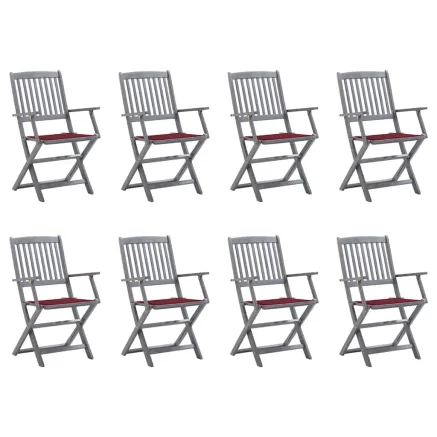 Chaises pliables d'extérieur lot de 8 et coussins Bois d'acacia