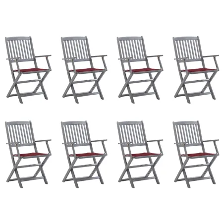 Chaises pliables d'extérieur lot de 8 et coussins Bois d'acacia