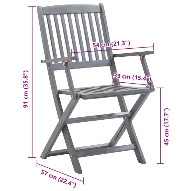 Chaises pliables d'extérieur lot de 8 et coussins Bois d'acacia