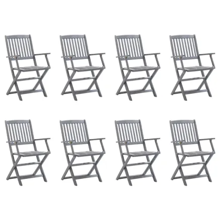 Chaises pliables d'extérieur lot de 8 et coussins Bois d'acacia