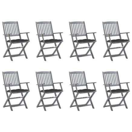 Chaises pliables d'extérieur lot de 8 et coussins Bois d'acacia