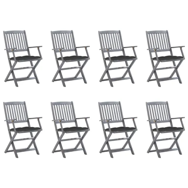 Chaises pliables d'extérieur lot de 8 et coussins Bois d'acacia