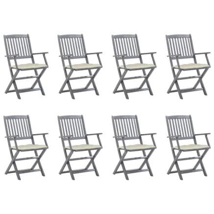 Chaises pliables d'extérieur lot de 8 et coussins Bois d'acacia