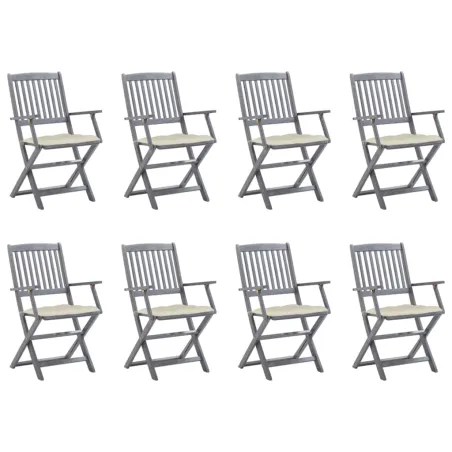 Chaises pliables d'extérieur lot de 8 et coussins Bois d'acacia