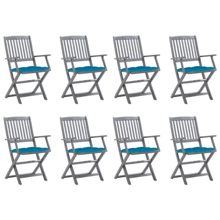 Chaises pliables d'extérieur lot de 8 et coussins Bois d'acacia