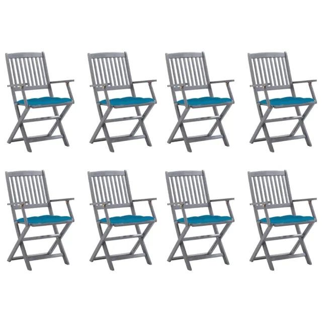 Chaises pliables d'extérieur lot de 8 et coussins Bois d'acacia